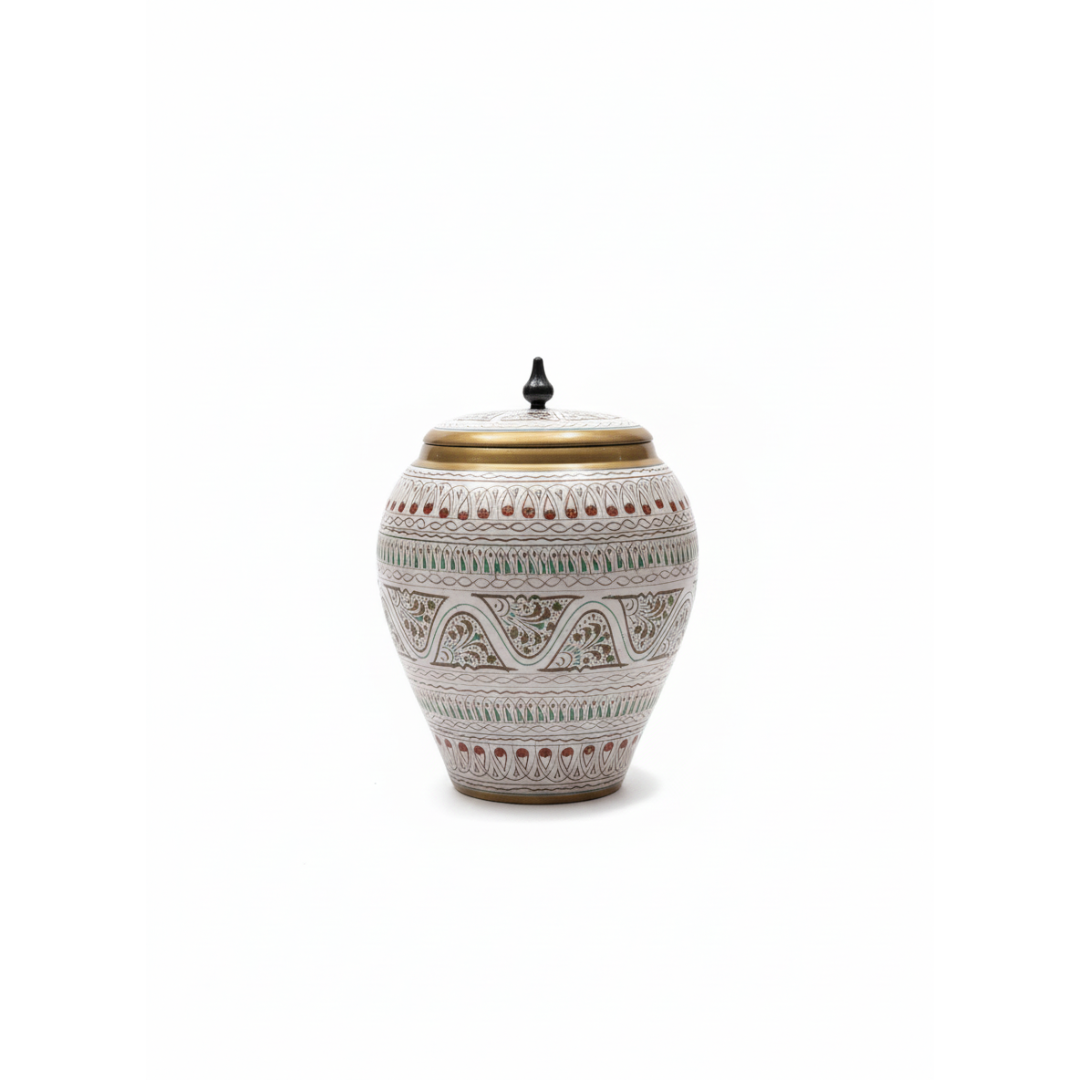 White Lacquer Art Candy Jar | Solid Sheesham Wood