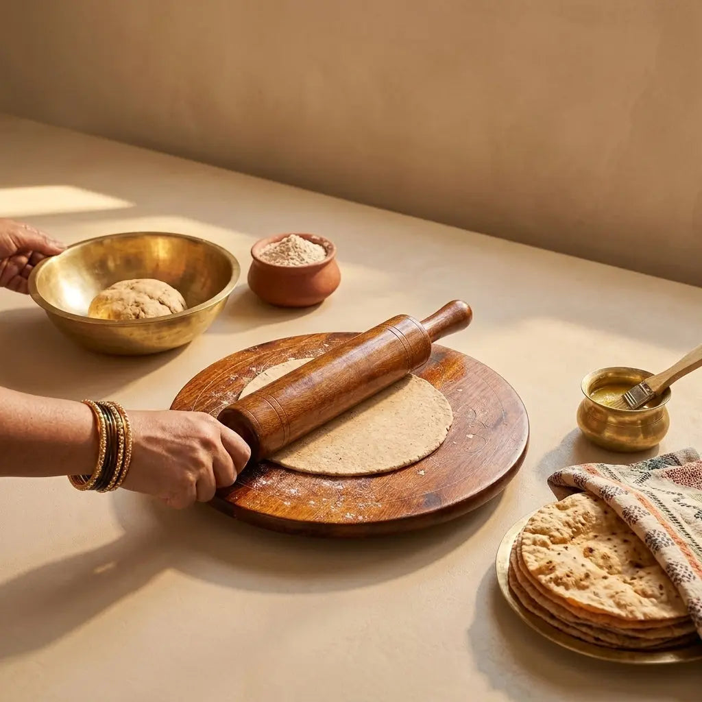Sheesham Wood Chakla Belan Set | Handcrafted Rolling Board & Pin with Brass Inlay CRAFT WOOD