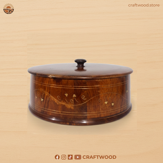 Handcrafted Wooden Hotpot Server with Brass Inlay