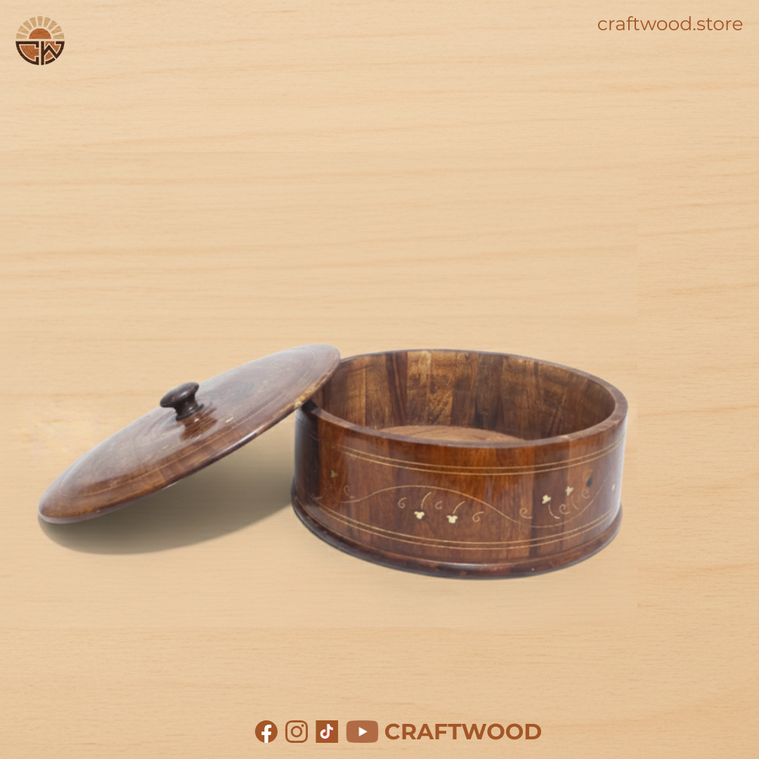 Handcrafted Wooden Hotpot Server with Brass Inlay