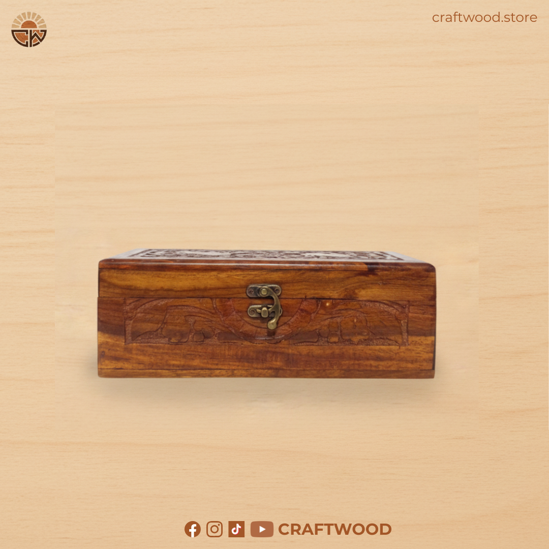 Hand-Carved Wooden Jewelry Keepsake Box