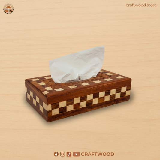 Tissue Box with Bone Inlay and Carved Design