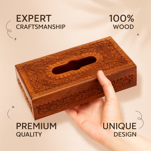 Hand-Carved Wooden Tissue Box Cover | Premium Desktop Decor