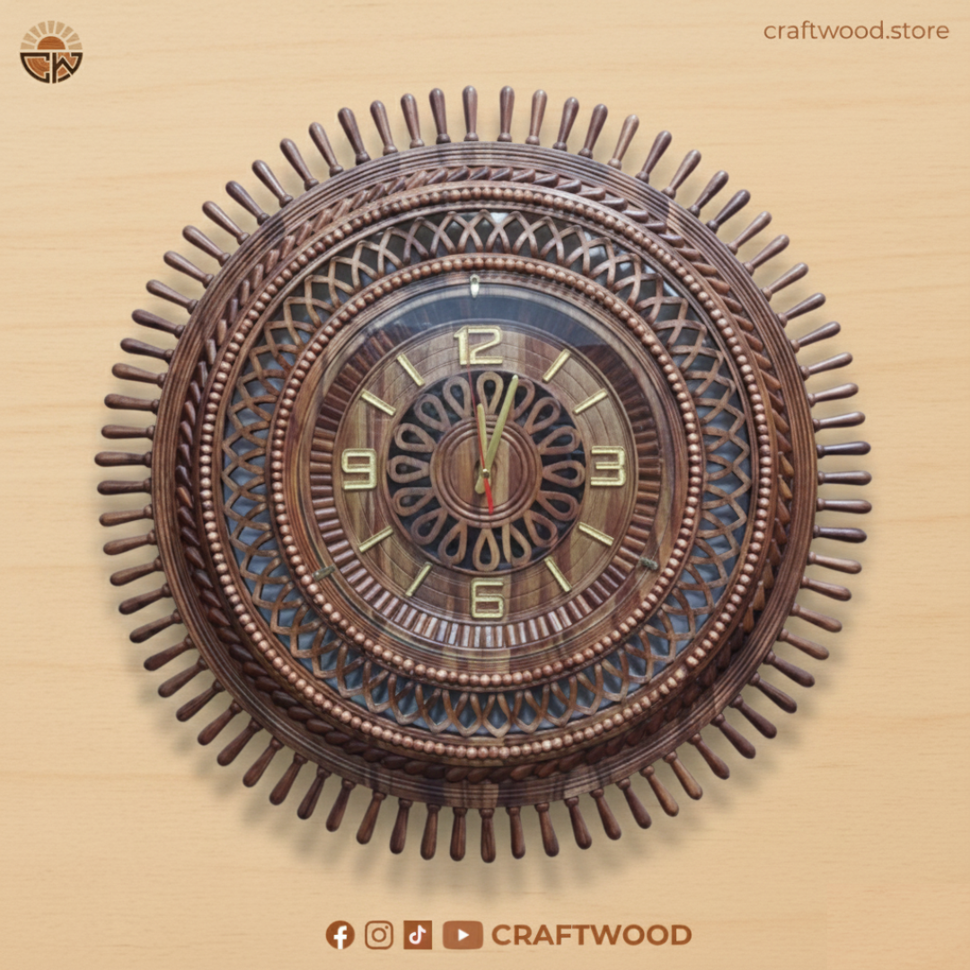 Handcrafted Wooden Wall Clock - Intricate Mandala Design