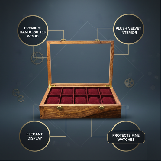 10-Slot Wooden Watch Box – Premium Handcrafted Organizer