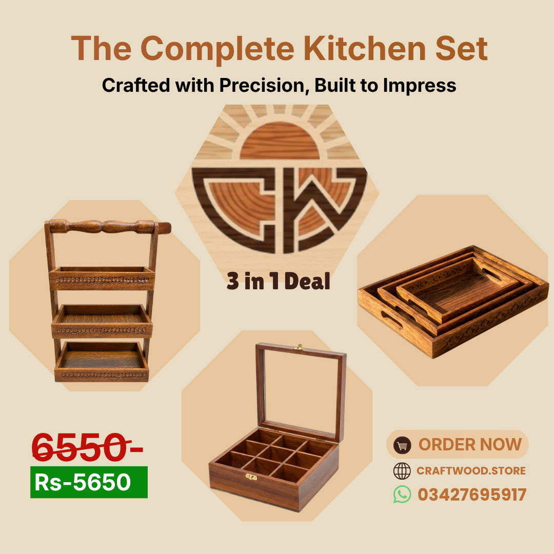 Deal 02 (Spoon Holder + Masala Box + Tray set) – 3 in 1 Kitchen Combo