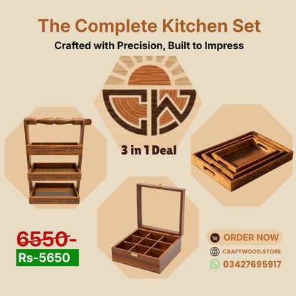 Deal 02 (Spoon Holder + Masala Box + Tray set) – 3 in 1 Kitchen Combo