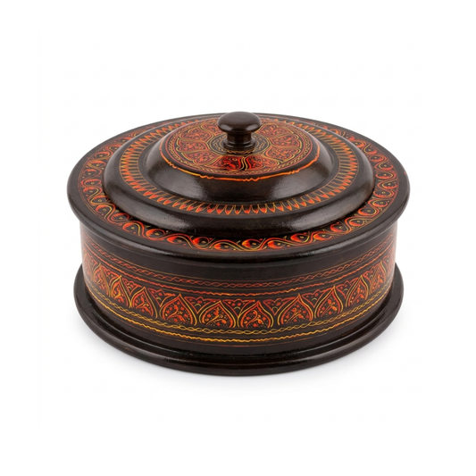 Hotpot | Traditional Black, Red & Gold Art Design with Steel Bowl CRAFT WOOD