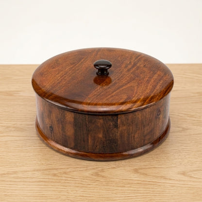 Sheesham Wood Hotpot | Simple Round Roti Box, Solid Wood