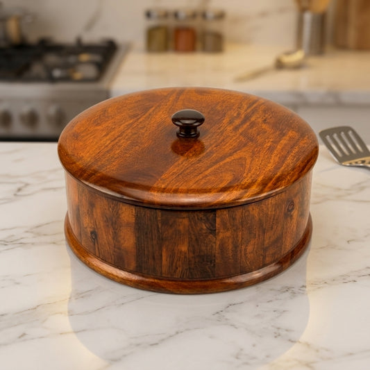 Sheesham Wood Hotpot | Simple Round Roti Box, Solid Wood CRAFT WOOD  