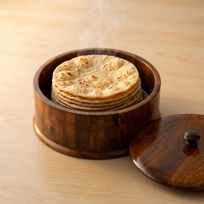 Hotpot Sheesham Wood  | Round Wooden Roti Box with Lid
