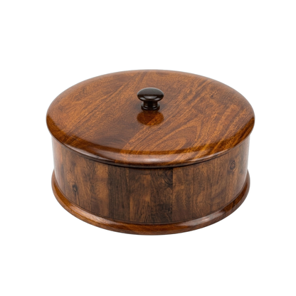 Sheesham Wood Hotpot | Simple Round Roti Box, Solid Wood
