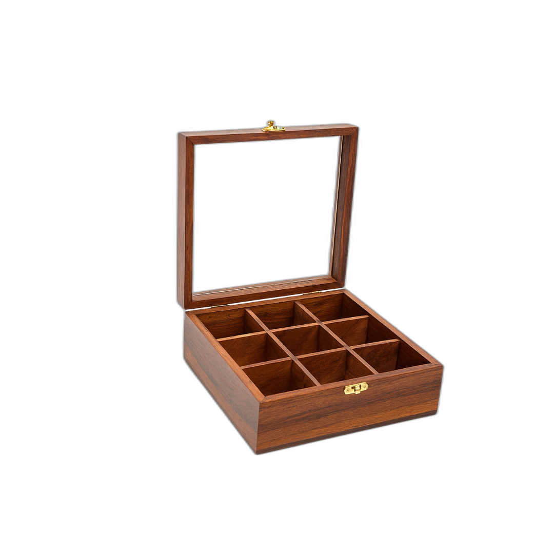 Premium Sheesham Wood Spice Box | 9-Compartment Storage (Masala Dabba)