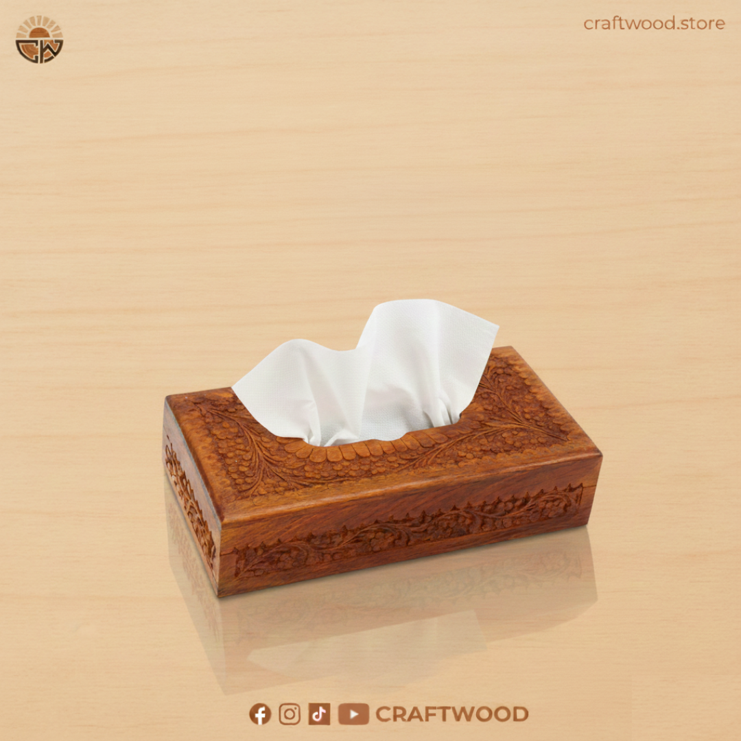 Hand-Carved Wooden Tissue Box Cover | Premium Desktop Decor