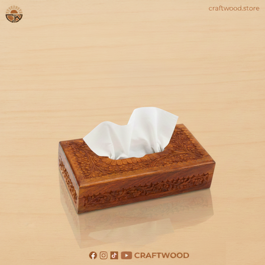 Hand-Carved Wooden Tissue Box Cover | Premium Desktop Decor