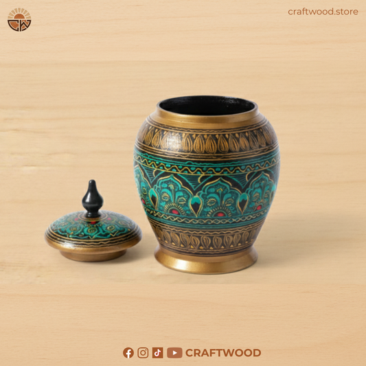 Lacquer Art Candy Jar | Solid Sheesham Wood