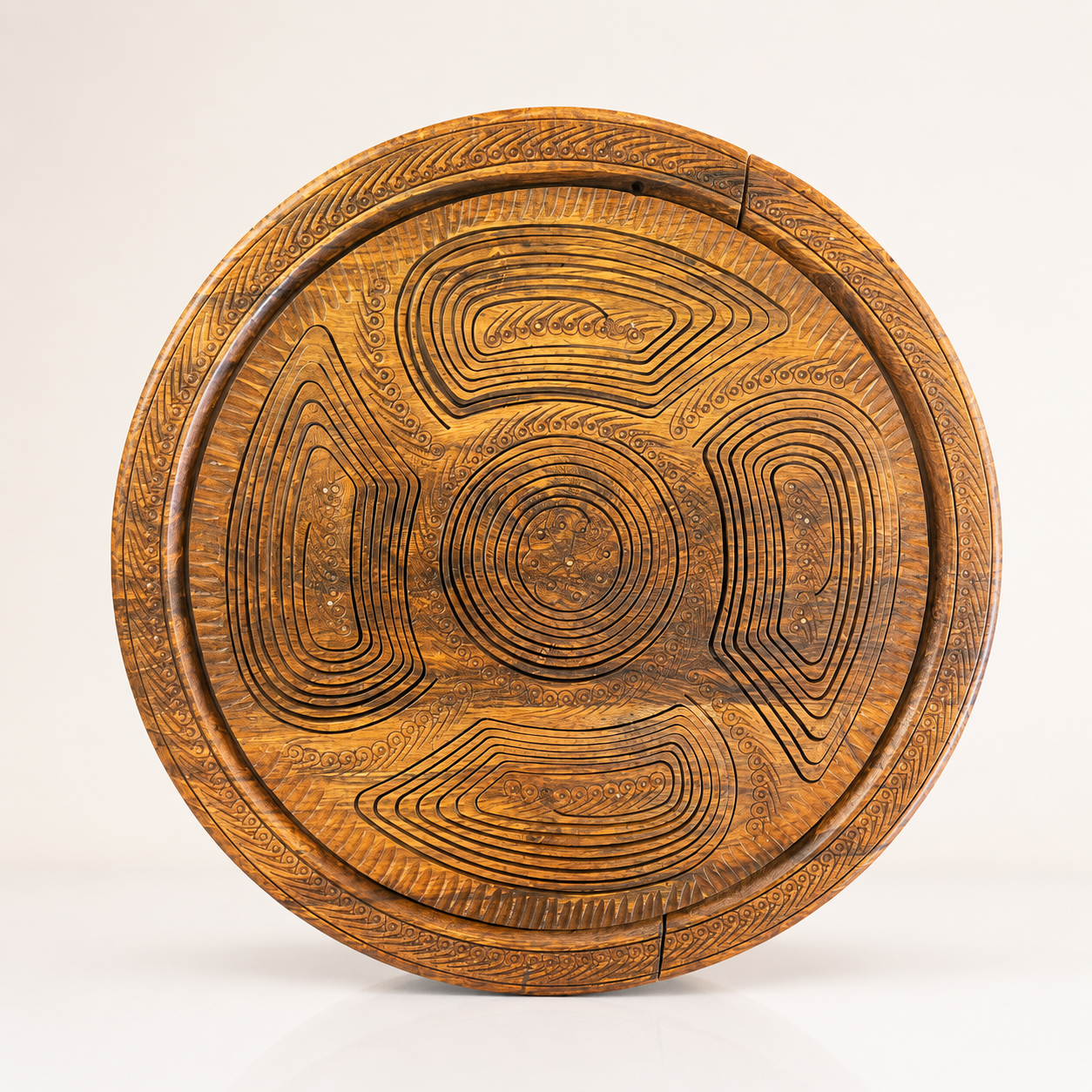 Sheesham Wood Dry Fruit Basket | 5-Compartment Carved Serving Tray with Handle