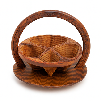 4-Portion Hand-Carved Wooden Dry Fruit Serving Tray