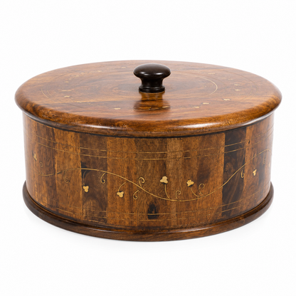 Wooden Hotpot with Brass Inlay Work — Round Box with Lid