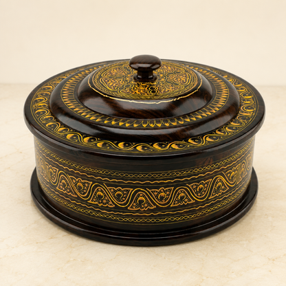 Sheesham Wood Naqshi Hotpot | Hand-Painted Roti Box with Steel Bowl