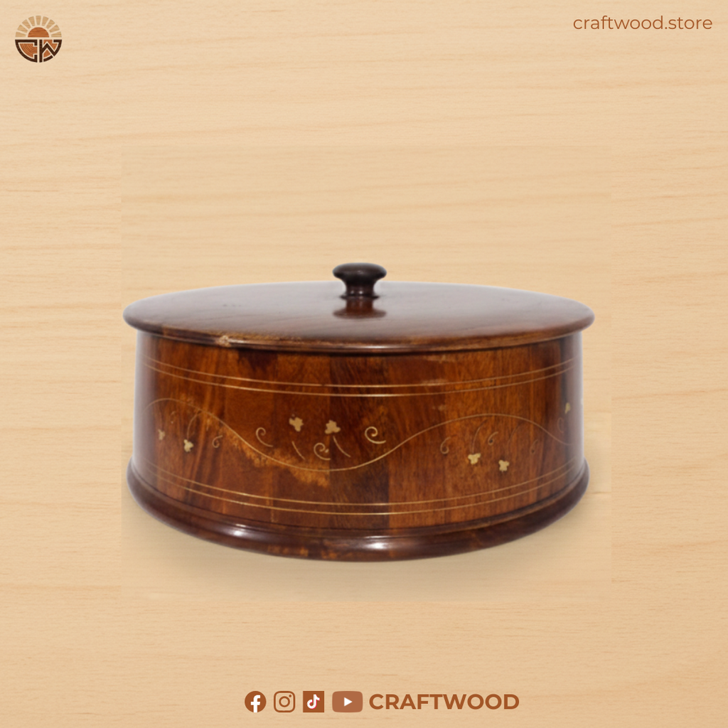 Handcrafted Wooden Hotpot Server with Brass Inlay