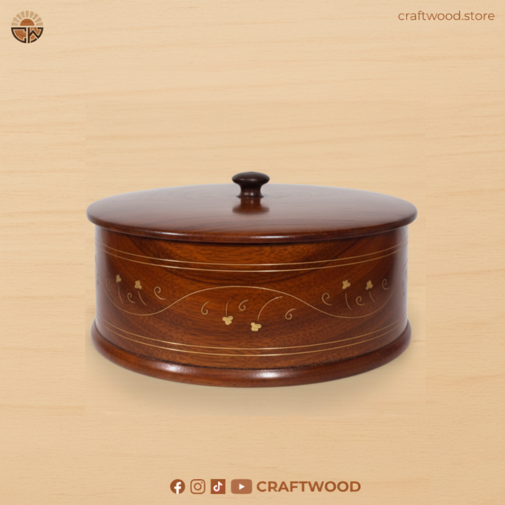 Handcrafted Wooden Hotpot Server with Brass Inlay