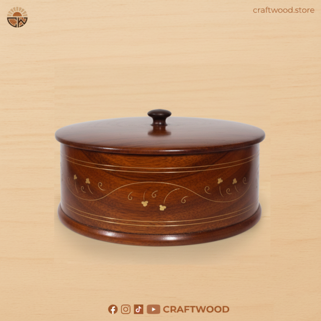 Handcrafted Wooden Hotpot Server with Brass Inlay