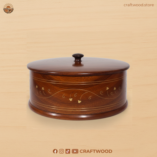 Handcrafted Wooden Hotpot Server with Brass Inlay