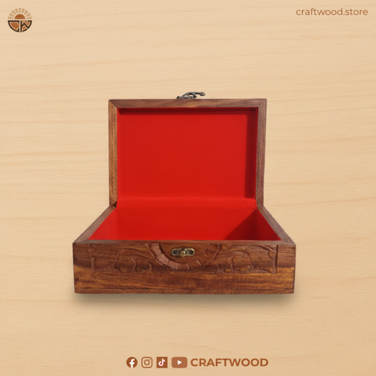 Hand-Carved Wooden Jewelry Keepsake Box