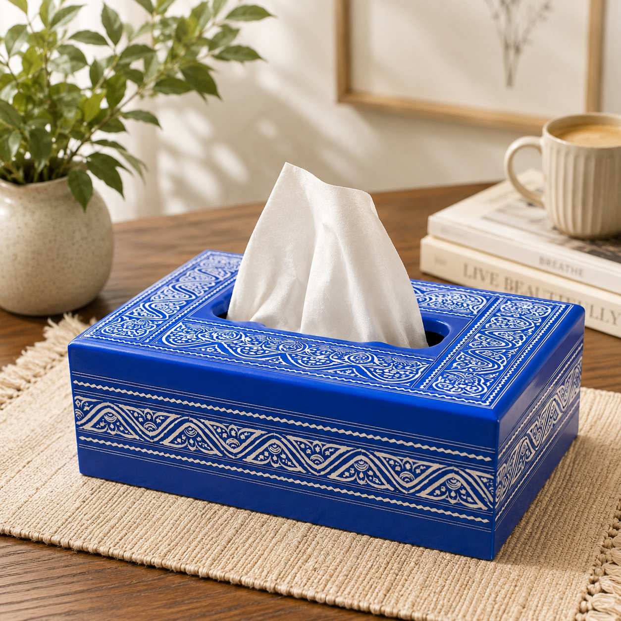 Tissue Box | Traditional Royal Blue & White Art Design