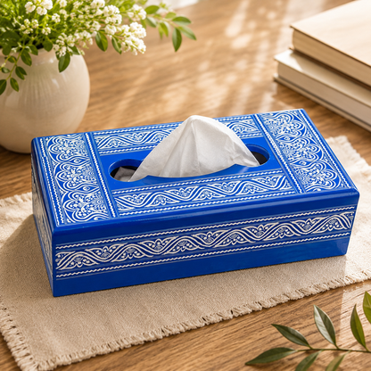 Tissue Box | Traditional Royal Blue & White Art Design