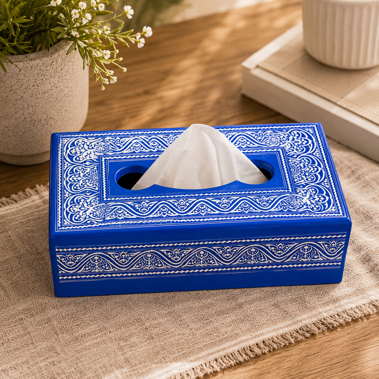 Tissue Box | Traditional Royal Blue & White Art Design