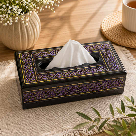 Tissue Box | Traditional Black, Purple & Gold Design
