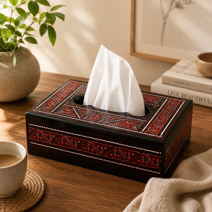 Tissue Box | Traditional Black & Red Art Design