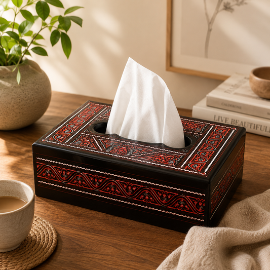 Tissue Box | Traditional Black & Red Art Design