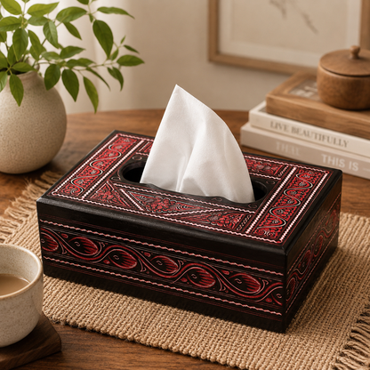 Tissue Box | Traditional Black & Red Art Design