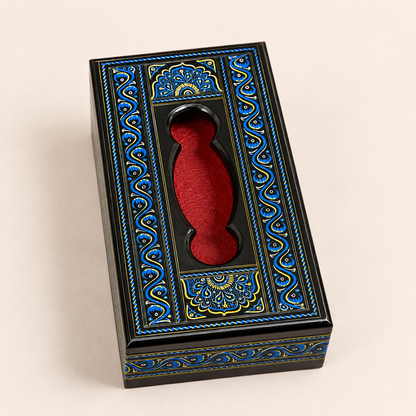 Tissue Box | Traditional Black, Blue & Gold Art Design