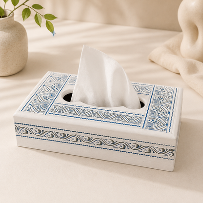 Tissue Box | Traditional White & Blue Art Design