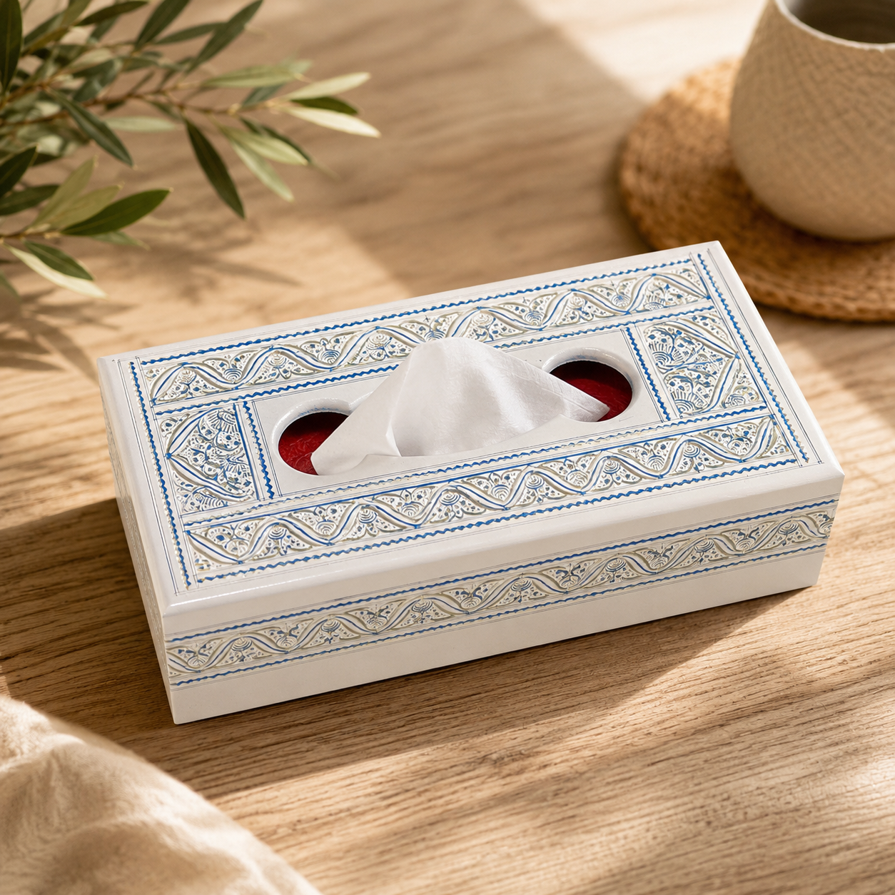 Tissue Box | Traditional White & Blue Art Design