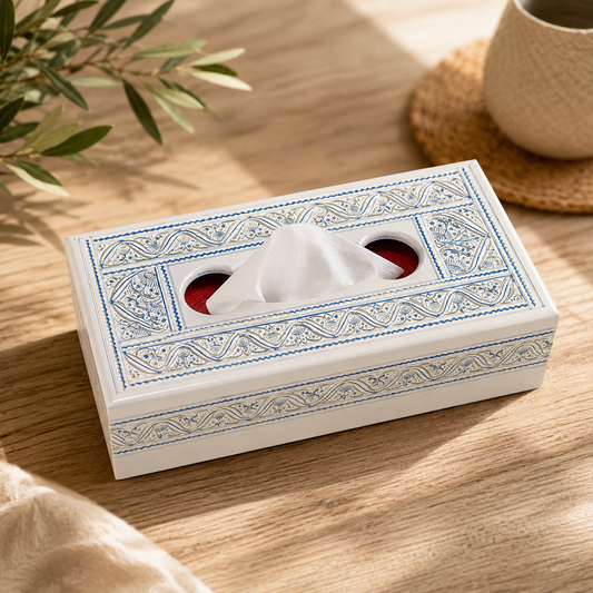 Tissue Box | Traditional White & Blue Art Design