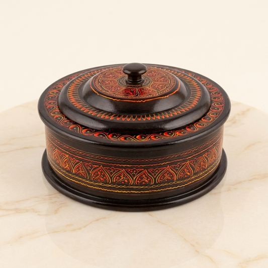 Hotpot | Traditional Black, Red & Gold Art Design with Steel Bowl CRAFT WOOD