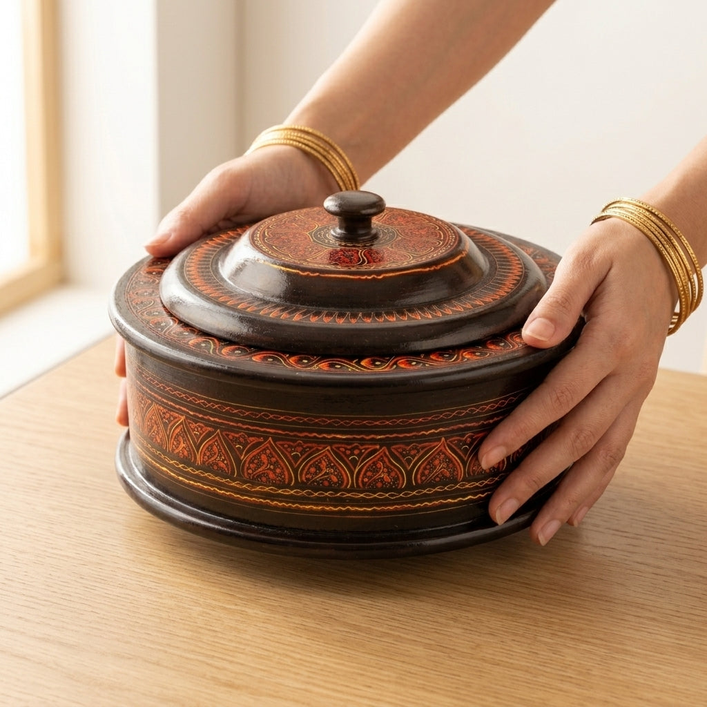 Hotpot | Traditional Black, Red & Gold Art Design with Steel Bowl