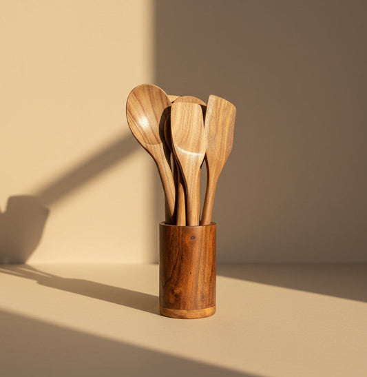 Handmade Wooden Spoon Set with Holder