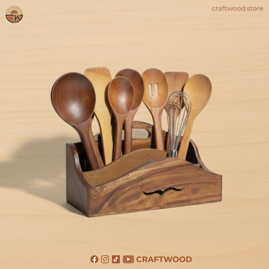 Handcrafted Wooden Kitchen Utensil  Holder