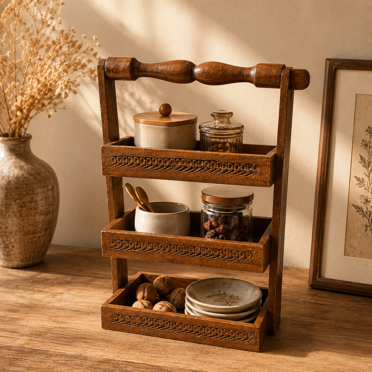 Spoon Stand 3-Tier  | Hand-Carved Kitchen Utensil Holder