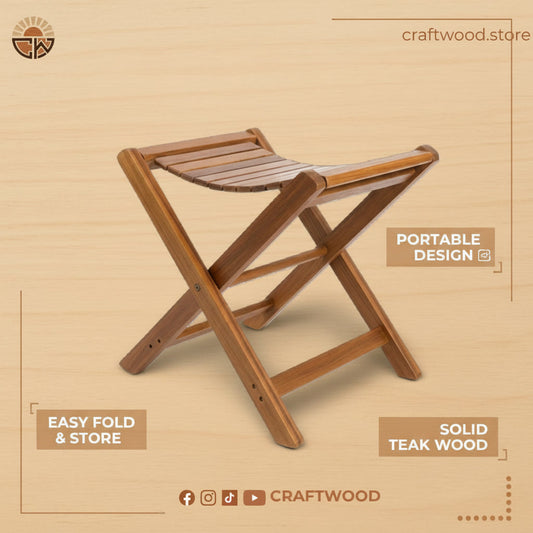 Handmade Wooden Folding Stool – Portable Solid Wood Seat for Indoor and Outdoor Use