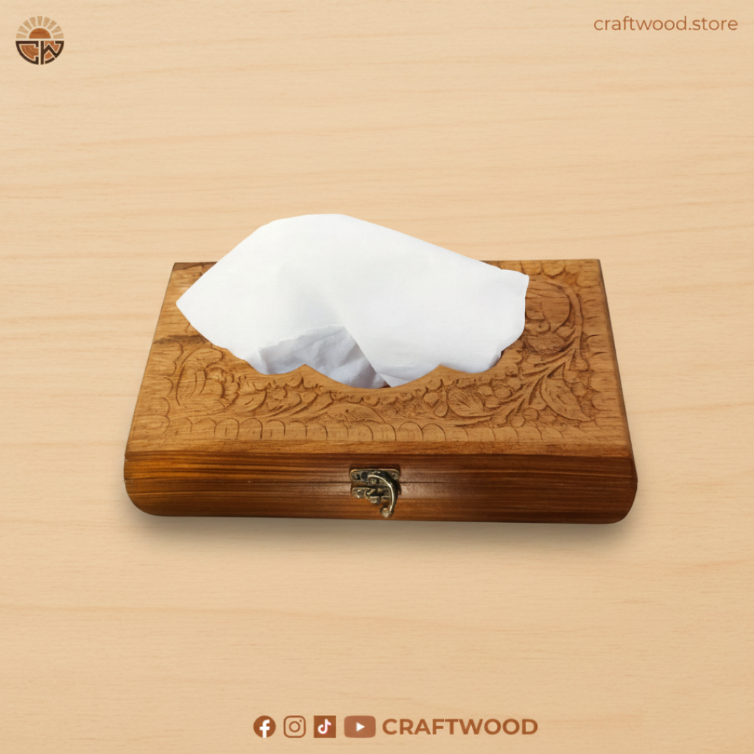 Tissue Box with Floral Carving