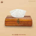 Wood Tissue Box with Floral Carving and Brass Inlay