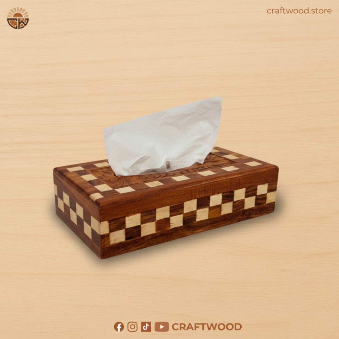 Tissue Box with Bone Inlay and Carved Design