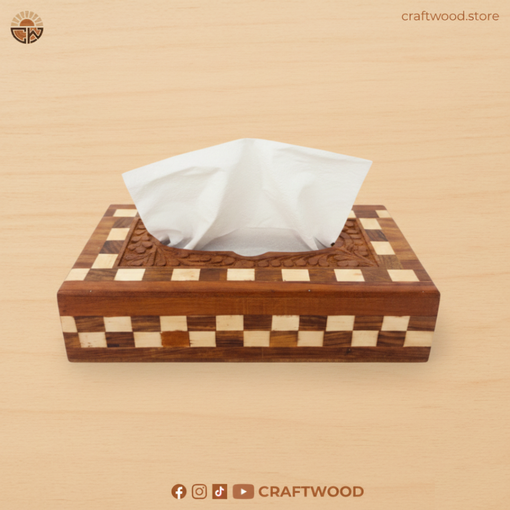 Tissue Box with Bone Inlay and Carved Design